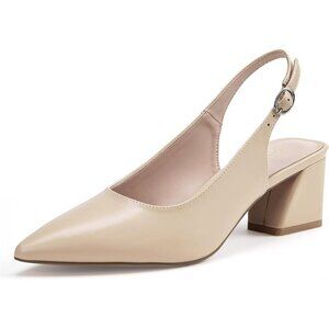 Women's Nude Slingback Closed Toe Block Chunky Low Heel Pumps Party Dress Shoes